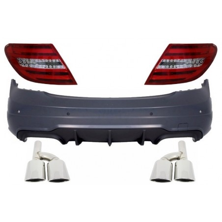 Rear Bumper suitable for MERCEDES C-Class W204 (11-14) Facelift C63 A-Design with Exhaust Muffler Tips and LED Taillights, Nouve