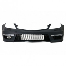 Front Bumper suitable for Mercedes C-Class W204 (2012-up) C63 Facelift Design with Single Frame Front Grille Sport Piano Black, 