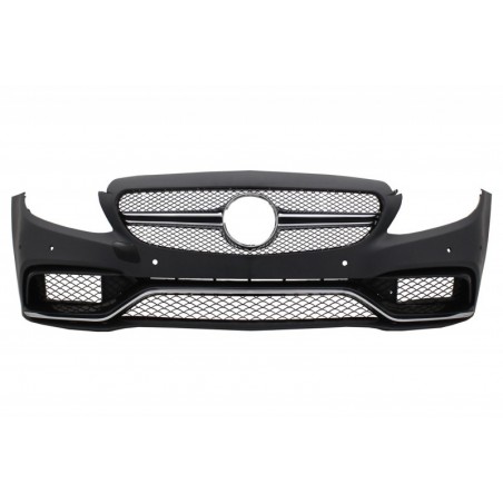 Front Bumper with Rear Diffuser and Silver Tips suitable for Mercedes C-Class W205 S205 (2014-2020) Only for AMG Sport Line, Nou