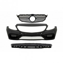 Front Bumper with Grille and Diffuser suitable for MERCEDES C-Class W205 S205 (2014-2018) C63 Design without 360 camera, Nouveau