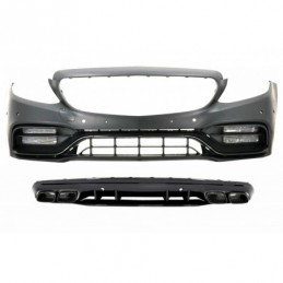 Front Bumper with Diffuser and Black Tips suitable for Mercedes C-Class W205 S205 AMG Sport Line (2014-2020) C63S Design, Nouvea