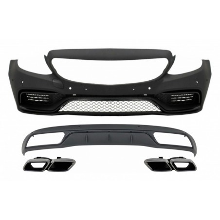 Front Bumper without grille & Diffuser with Muffler Tips Chrome suitable for Mercedes C-Class W205 S205 (2014-2018) C63 Look, No