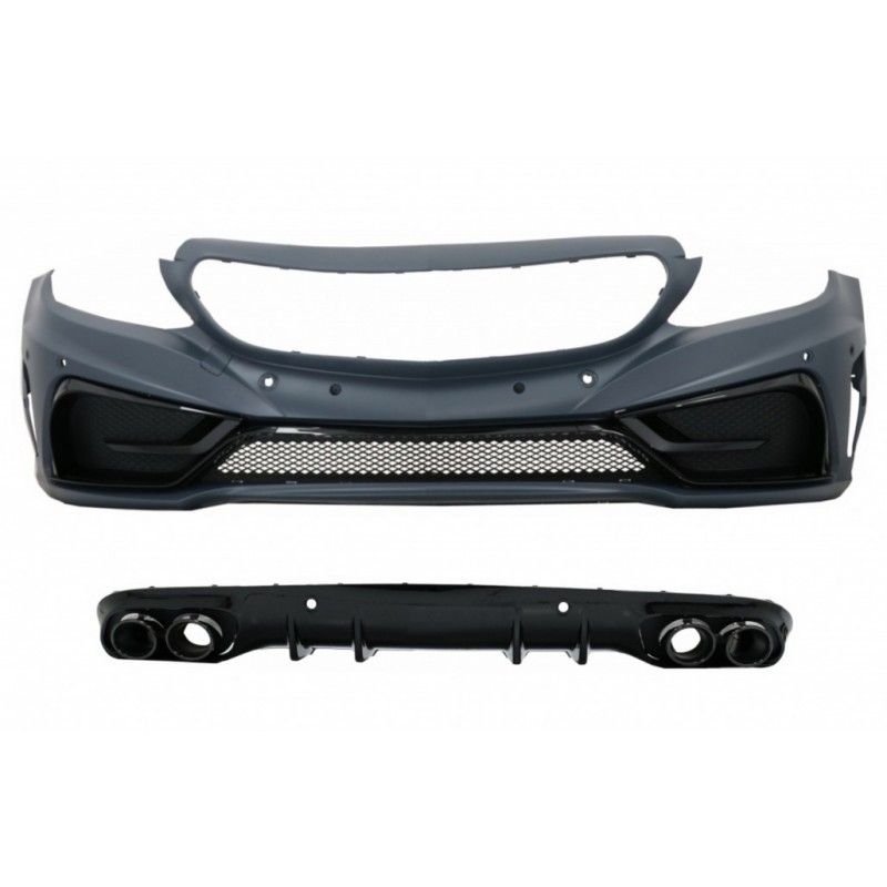 Front Bumper with Diffuser Double Outlet and Exhaust Tips suitable for Mercedes C-Class A205 Cabriolet C205 Coupe (2014-2019), N