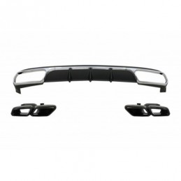 Rear Diffuser with Exhaust Muffler Tips Black suitable for Mercedes E-Class W212 Facelift (2013-2016) only Standard Bumper, Nouv