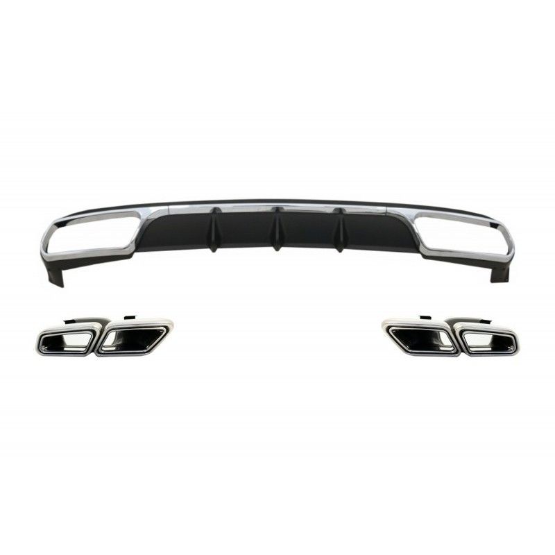 Rear Diffuser with Exhaust Muffler Tips Chrome suitable for Mercedes E-Class W212 Facelift (2013-2016) only Standard Bumper, Nou