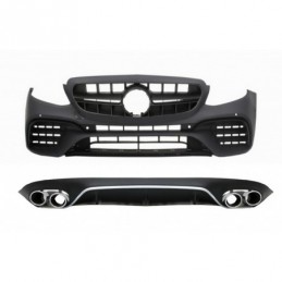 Front Bumper with Diffuser and Exhaust Muffler Tips suitable for Mercedes E-Class C238 A238 (2016-up) E63 Design Black Chrome, N