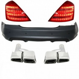 Rear Bumper suitable for MERCEDES S-Class W221 (2005-2010) with Exhaust Muffler Tips and LED Taillights, Nouveaux produits kitt