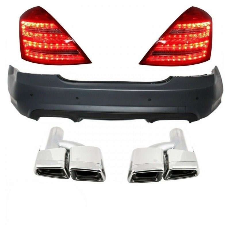 Rear Bumper suitable for MERCEDES S-Class W221 (2005-2010) with Exhaust Muffler Tips and LED Taillights, Nouveaux produits kitt