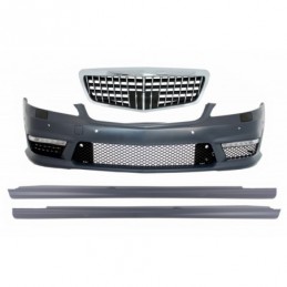 Front Bumper suitable for MERCEDES Benz W221 S-Class (2005-2012) with Single Frame Front Grille and Side Skirts S63 S65 Design, 