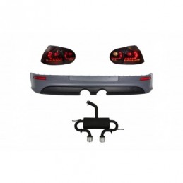 Rear Bumper Extension Complete Exhaust System suitable for VW Golf V 2003-2008 with Taillights Red/Smoke Dynamic R32 Look, Nouve
