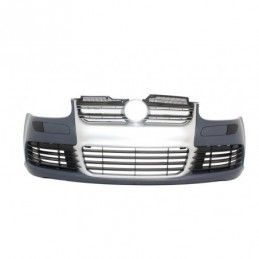 Front Bumper with Headlights suitable for VW Golf V 5 (2003-2007) Jetta (2005-2010) R32 Look Brushed Aluminium Look Grille, Nouv
