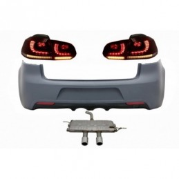 Rear Bumper suitable for VW Golf VI (2008-2013) R20 Design with Taillights Full LED Red/Smoke and Complete Exhaust System, Nouve