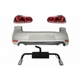 Rear Bumper suitable for VW Golf 6 VI (2008-2012) with Complete Exhaust System and Taillights FULL LED Cherry Red GTI Design, No