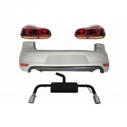 Rear Bumper suitable for VW Golf 6 VI (2008-2012) with Complete Exhaust System and Taillights FULL LED Red/Smoke GTI Design, Nou