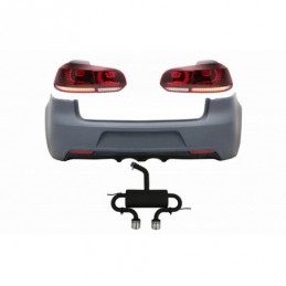 Rear Bumper with Exhaust System and Taillights Full LED suitable for VW Golf VI (2008-2013) R20 Design Cherry Red (LHD and RHD),