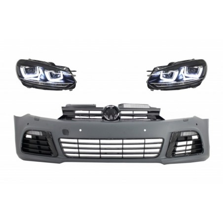 Front Bumper with Headlights LED Flowing Turning Light Chrome suitable for VW Golf VI 6 MK6 (2008-2013) R20 Design RHD, Nouveaux