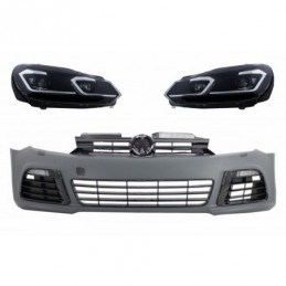 Front Bumper suitable for VW Golf 6 VI (2008-2013) with LED Headlights Flowing Dynamic Sequential Turning Lights R20 Look, Nouve
