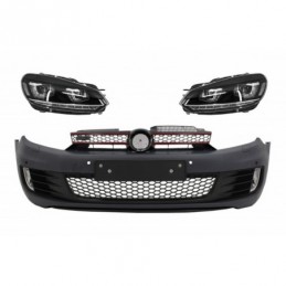 Front Bumper with Headlights LED DRL Flowing Turning Light Chrome suitable for VW Golf VI 6 (2008-2013) GTI U Design, Nouveaux p