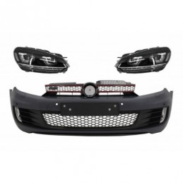 Front Bumper with RHD Headlights LED DRL Flowing Turning Light Chrome suitable for VW Golf VI 6 (2008-2013) GTI U Design, Nouvea