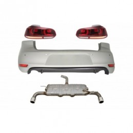 Rear Bumper suitable for VW Golf 6 VI (2008-2012) with Complete Exhaust System and Taillights FULL LED Cherry Red GTI Design, No