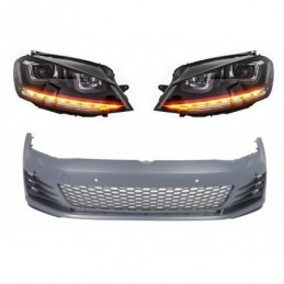 Front Bumper suitable for VW Golf VII Golf 7 (2013-2017) GTI Look with Headlights 3D LED DLR RED FLOWING Turn Light, Nouveaux pr