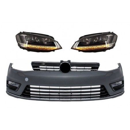 Front Bumper suitable for VW Golf VII 7 2013-2017 Rline Look with Headlights 3D LED DRL Turning Lights Silver, Nouveaux produit