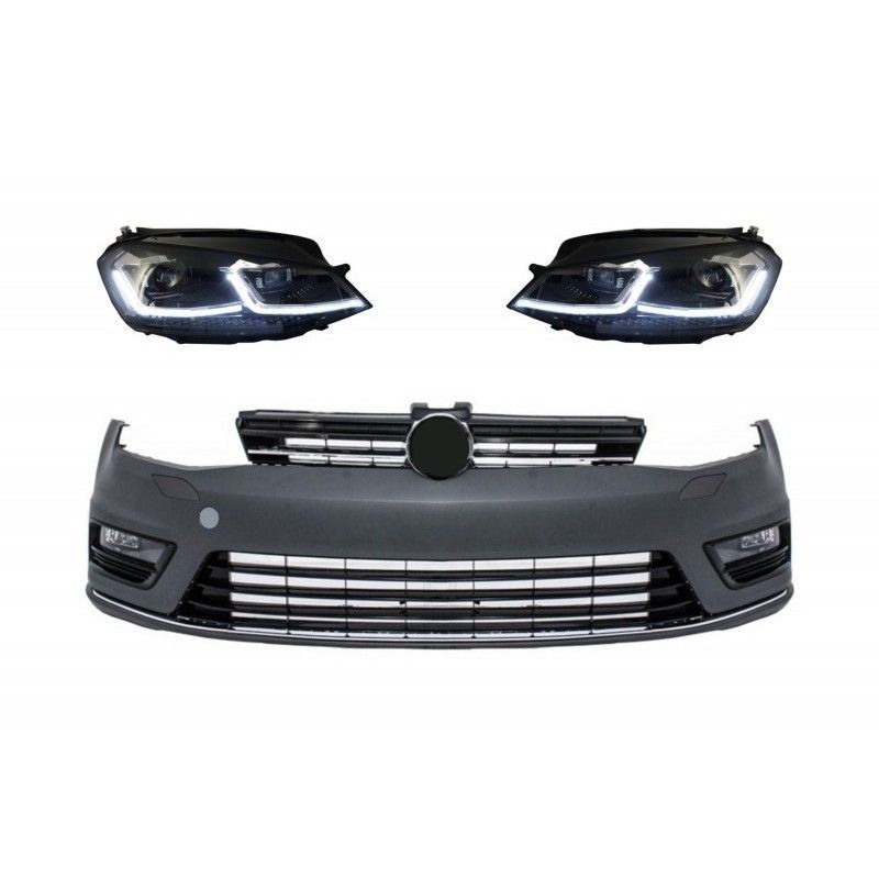 Front Bumper and LED Headlights with Sequential Dynamic Turning Lights suitable for VW Golf VII 7 (2013-2017) R-Line Look, Nouve