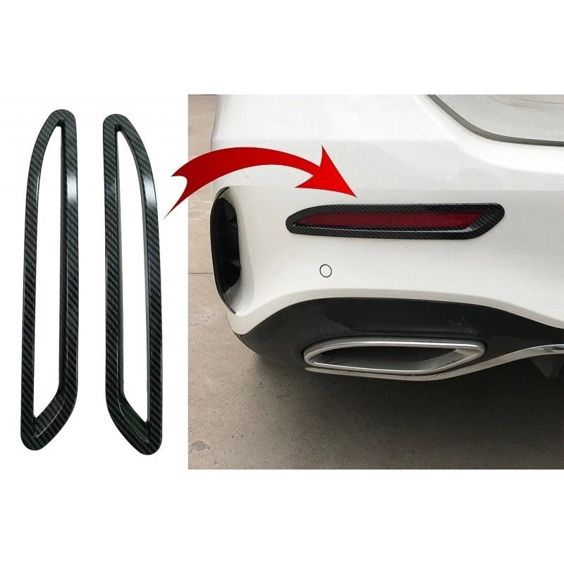 Rear Bumper Reflectors Frame Trim Cover Stickers Decal suitable for Mercedes A-Class V177 Sedan AMG Line (2018-Up) Carbon, Nouve