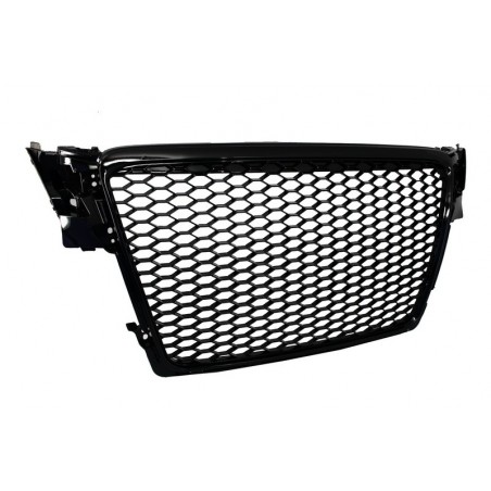 Badgeless Front Grille with Fog Lamp Covers Side Grilles suitable for AUDI A4 B8 8K (2007-2012) RS Design Piano Black, Nouveaux 