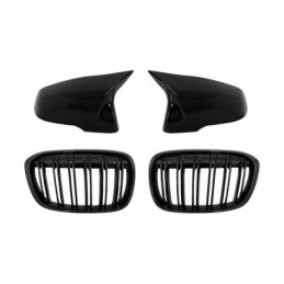 Mirror Covers with Central Kidney Grilles Double Stripe suitable for BMW X1 F48 Pre LCI (06.2015-2019) Piano Black M Design, Nou
