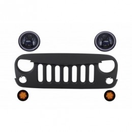 Front Grille with CREE LED Headlights Angel Eye and Turn Signal Light suitable for Jeep Wrangler Rubicon JK 2007-2017, Nouveaux 