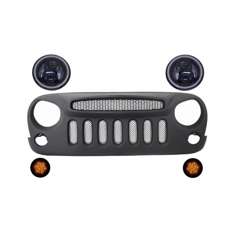 Grille Specter Mask with CREE LED Headlights Angel Eye and Turn Signal Light suitable for Jeep Wrangler Rubicon JK 2007-2017, No