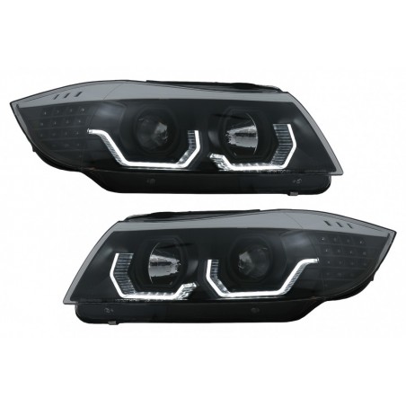 3D LED Angel Eyes Headlights suitable for BMW 3 Series E90 Limousine E91 Touring (03.2005-08.2008) LHD Black, Nouveaux produits