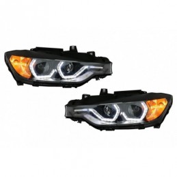 Angel Eyes Headlights LED DRL suitable for BMW 3 Series F30 F31 Sedan Touring (10.2011-05.2015) Black, Nouveaux produits kitt