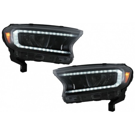 Headlights LED Light Bar suitable for Ford Ranger (2015-2020) LHD Full Black Housing with Sequential Dynamic Turning Lights, Nou