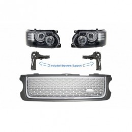 Headlights with Brackets Support and Central Grille suitable for Land Range Rover Vogue L322 (2002-2009) Facelift Design, Nouvea
