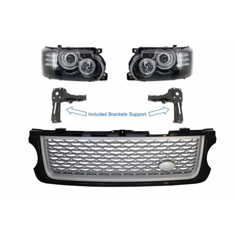 Headlights with Brackets Support and Central Grille suitable for Land Range Rover Vogue L322 (2002-2009) Facelift Design, Nouvea