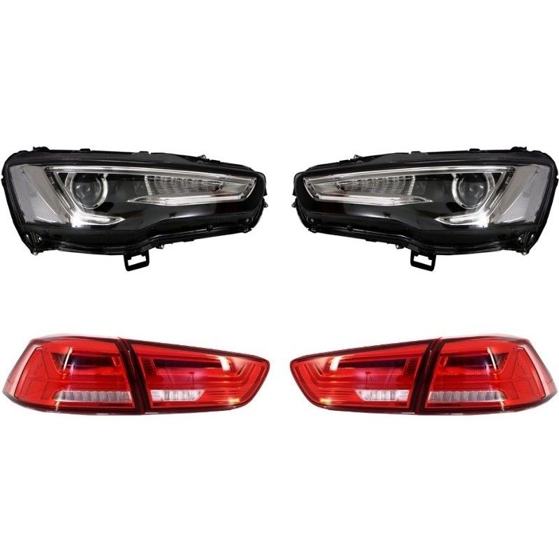 Headlights LED DRL suitable for MITSUBISHI Lancer EVO X (2007-2017) Dual Projector Sequential with LED Taillights Red/Clear, Nou