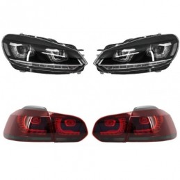 Headlights suitable for VW Golf 6 VI (2008-2013) Golf 7 3D LED DRL U-Design Flowing Turning Light with Taillights Full LED R20, 