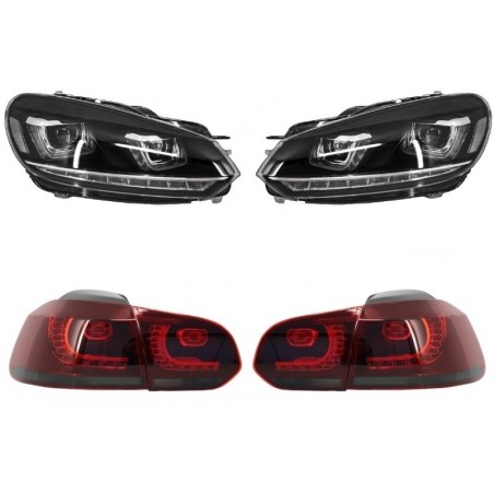 Headlights suitable for VW Golf 6 VI (2008-2013) Golf 7 3D LED DRL U-Design Flowing Turning Light with Taillights Full LED R20, 