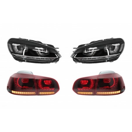 RHD Headlights Chrome with Taillights Full LED suitable for VW Golf 6 VI (2008-2013) LED Flowing Turning Light R20 U-Design, Nou