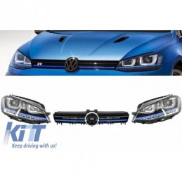 Assembly Headlights 3D LED Turn Light DRL + Grille suitable for VW Golf 7 VII (2012-2017) Blue GTE Look, Nouveaux produits kitt