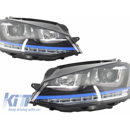 Assembly Headlights 3D LED Turn Light DRL + Grille suitable for VW Golf 7 VII (2012-2017) Blue GTE Look, Nouveaux produits kitt