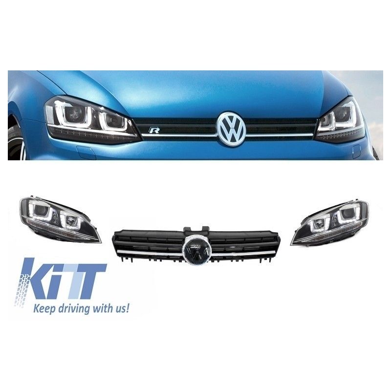Assembly Headlights R-look 3D LED DRL + Grille suitable for VW Golf 7 VII (2012-2017) Silver R-line Look, Nouveaux produits kitt