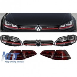 Assembly Headlights 3D LED Turn Light DRL, Taillights and Grille suitable for VW Golf 7 VII (2012-2017) RED R20 GTI Look, Nouvea