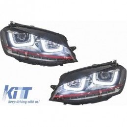 Headlights 3D LED DRL suitable for VW Golf 7 VII (2012-2017) RED R20 GTI Look LED FLOWING with Central Grille R-Line, Nouveaux p