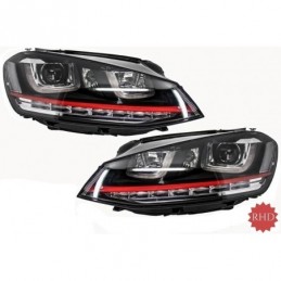 Headlights 3D LED DRL suitable for VW Golf 7 VII (2012-2017) RED R20 GTI Look LED Flowing Dynamic Sequential Turning Lights RHD,