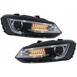 Headlights suitable for VW Polo MK5 6R 6C 61 (2011-2017) LED Light Bar Devil Eye Look RHD, Nouveaux produits kitt