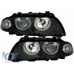 Headlights Angel Eyes suitable for BMW 3 Series E46 Limousine Touring (05.1998-08.2001) Black, Nouveaux produits kitt