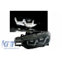 LED Headlights suitable for BMW 3 Series F30 F31 (10.2011- 06.2015) Double U 3D Xenon Look Black, Nouveaux produits kitt